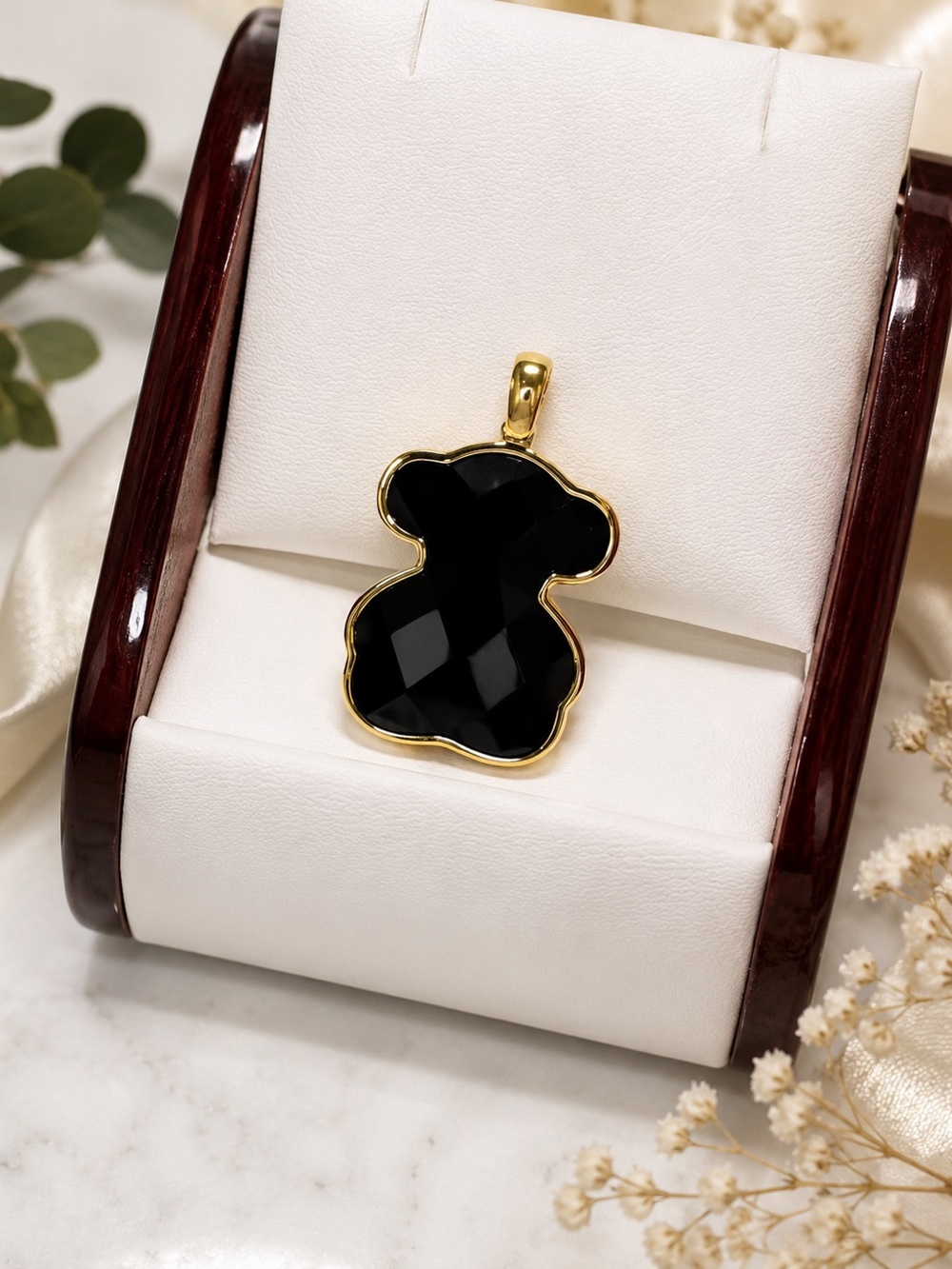 Gold-Tone Black Bear Pendant Necklace vermeil 925 2.4 CM